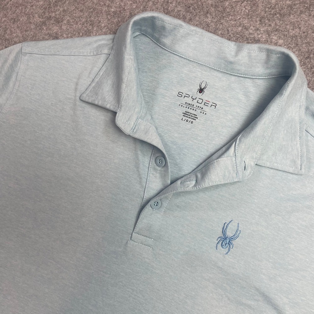 Spyder Mens Polo Shirt L Blue Polyester Short Sleeve